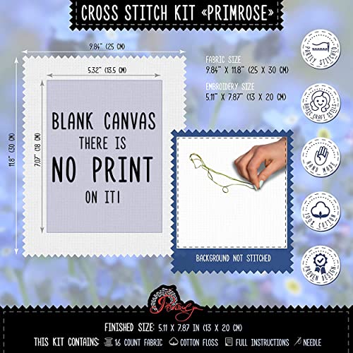 Primrose Counted Cross Stitch Kit - Floral DIY Embroidery Set for Adult - color: Primrose