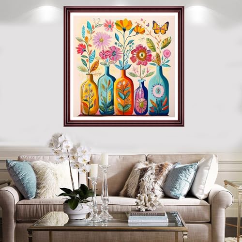 Redxing Stamped Cross Stitch Kits Full Range of Embroidery Starter Kits- Needlepoint Counted Cross Stitch Kits for Beginner Adults 11CT Printed Embroidery Kit-Colorful Flower vase 18x18 inch - color: Artskits33