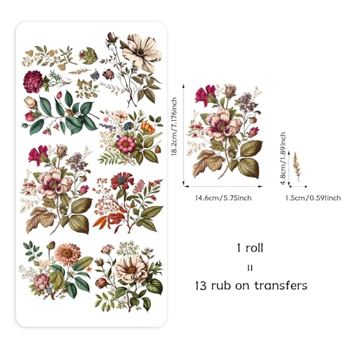 Floral Rub on Transfer for Furniture Vintage Large Flower UV DTF Transfer Sticker for Wood Glass Home Decor, Retro Flower - style: Retro Flower