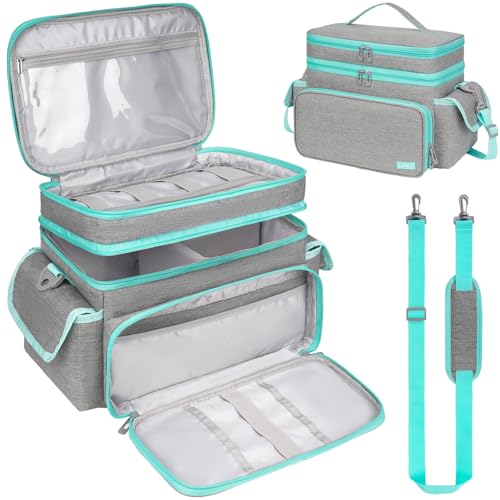 LEFOR·Z Large Sewing Supplies Organizer Bag(13 x 8 x 9 in),Sewing Basket - color: Grey/Green