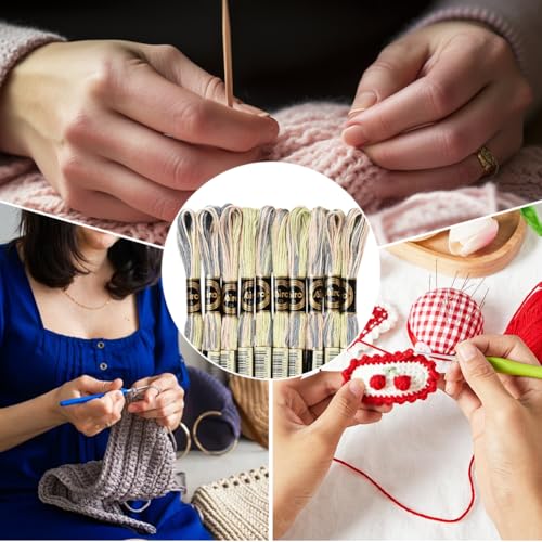 10 Skeins 87.5 Yards 6 Strands Hand Variegated Embroidery Floss Gradient Cross Stitch Thread Friendship Bracelet String Yarn Bracelets Threads Bulk for Sewing Crochet Crafts Stitching DIY - color: Colorful