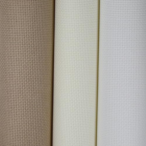 KCS 3 pc of 15" x 18" Counted Cross Stitch Cotton Aida Cloth Needlework Fabric (White+Antique White+Khaki, 16CT) - color: White+antique White+khaki, size: 16CT