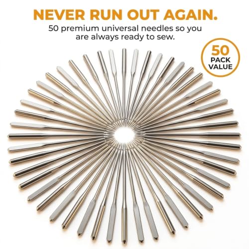 Performore 50 Pack of Sewing Machine Needles, 5 Assorted Sizes (HA 65/9, 75/11, 90/14, 100/16, 110/18) 10pcs of Each, Universal Regular Point Needles, Perfect for Embroidery, Cloth Repair, DIY - style: 50