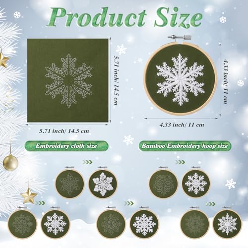 Roowest 6 Sets Christmas Embroidery Kits Snowflake Ornament DIY,Green - color: Green
