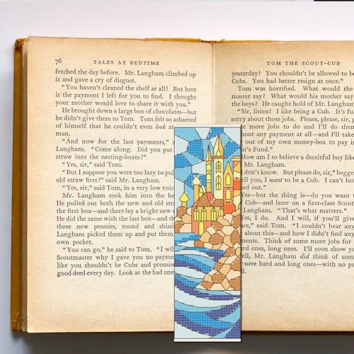 FREEBLOSS 6 Set Cross Stitch Bookmark Kit 11 CT Stamped Cross Stitch Kit DIY Embroidery Bookmark Kits for Adult Beginners with Instructions, Stained Glass Castle Pattern, 6 x 20 cm/8" x 2.4" - style: Colored Glass Castle