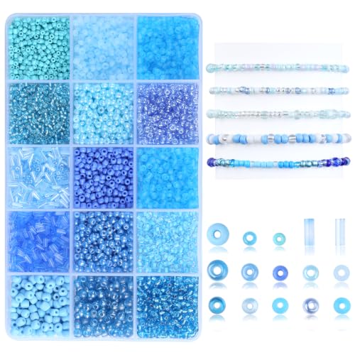Blue Seed Beads for Jewelry Making Glass Bugle Beads for DIY Craft - color: Blue