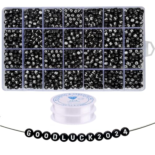 Amaney 1400pcs 4×7mm Black Round Acrylic Alphabet Letter Beads A-Z and Number Beads for Jewelry Making Bracelets Necklaces Key Chains - color: Black&Number, size: 7x4mm