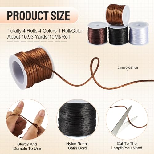 Elecrelive 40 Yards 2mm Nylon Satin Rattail Cords Silk Beading Threads - color: Black Brown