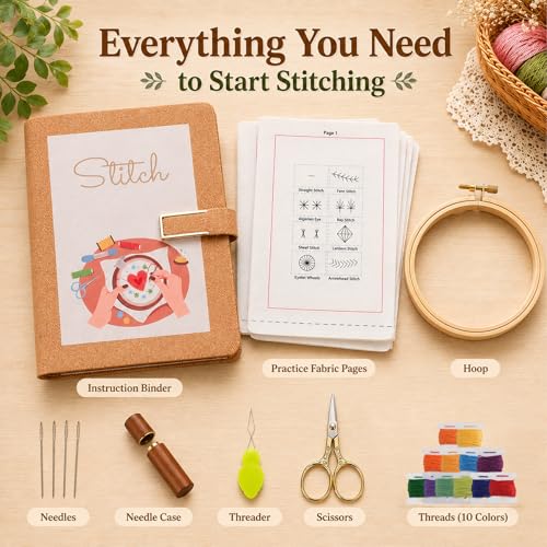 Ogioxam Embroidery Stitch Book Kit for Beginners, Hand Embroidery Kits for Adults, Embroidery Book Kit for Beginners - color: 6 pages