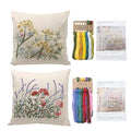 2 Set of Embroidery Pillow Kit Including Pillowcase Cover Cushion Case with Large Drawings and Zipper, Threads, Needles & Instruction Kits for Lace Crewel Craft, No Pillow Core (Lavender)