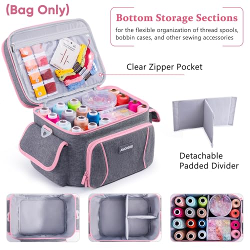 AMOIGEE Double-Layer Sewing Storage Bag – Sturdy Sewing Organizer Tote with Shoulder Strap, Elastic Loops & Adjustable Dividers for Sewing Supplies, Tools & Accessories – Versatile Sewing Box & Basket - color: Vintage, size: M-10"