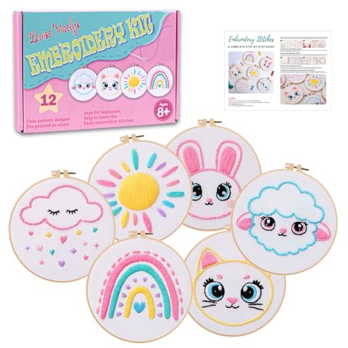 Louise Maelys 12 Pre-Stamped Embroidery Kit for Kids, Perfect for Ages 8-12 - color: cute embroidery kits