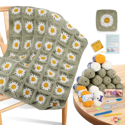 Coopay Crochet Kit for Beginners, Granny Square Crochet Blanket Kit, Camel - color: Camel - Daisy