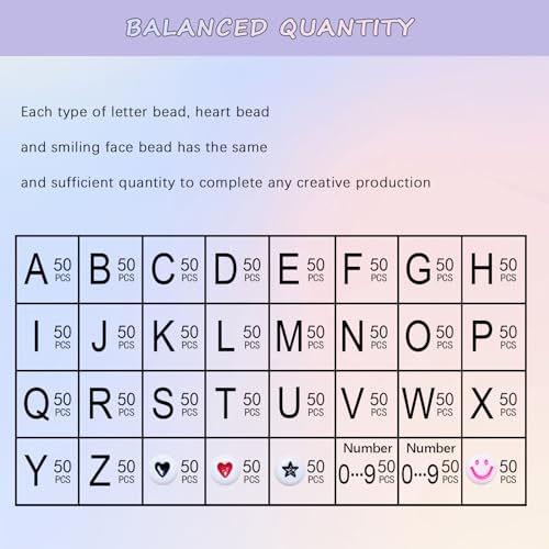 Amaney 1600pcs Acrylic Letter Beads - 4x7mm White, A-Z 31 Styles for Jewelry Making Bracelets, Necklaces, Key Chains - color: White&hearts, size: 7x4mm