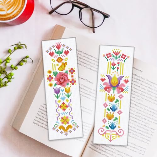 ORIGACH 6 Set Vintage Folk Floral Cross Stitch Bookmark Kit for Beginner - style: Spring Flowers