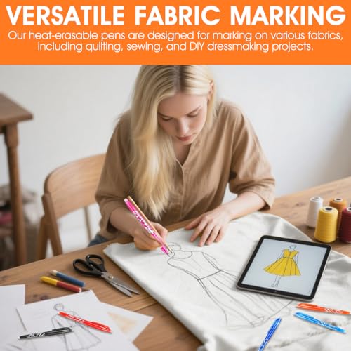 8pcs Heat Erasable Pens for Fabric, Fabric Marking Pens Fabrics Markers No Ghost Lines, Disappearing Ink for Precise Marking for Quilting Sewing Embroidery DIY Dressmaking Fabrics Tailors Chalk