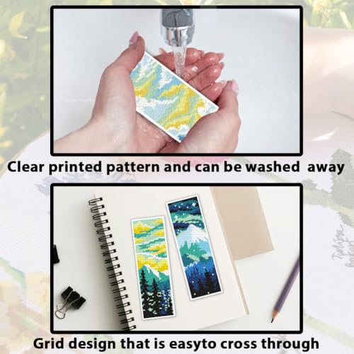 ACRNIGHEET 6PCS Cross Stitch Bookmark Kits for Beginners Stamped Pattern - style: Landscape Patterns 2