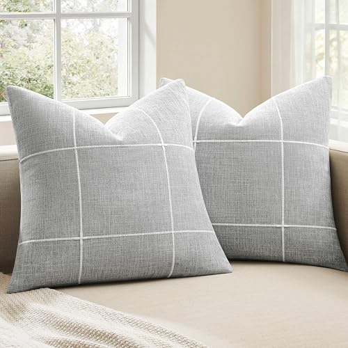 2 Packs Grid Embroidery Throw Pillow Covers 20x20in Light Grey - color: Light Grey, size: 20" x 20" (Pack of 2)