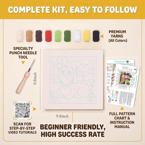 Embroidery Punch Needle kit Frame, Embroidery Starter Kits for Beginner,Punch Needle Fabric with Pattern,Threader, Yarns,Embroidery Hoops & Rug Punch(Greenish Yellow) - color: Greenish yellow