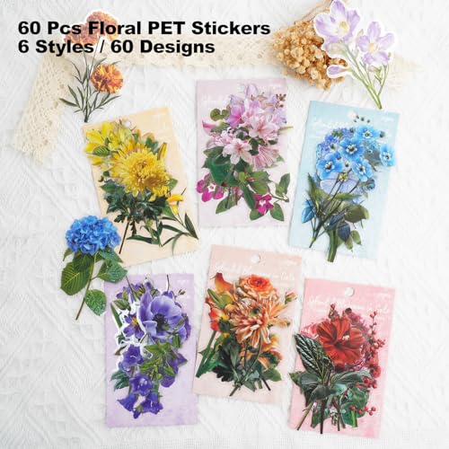 60 Pcs Floral Stickers for Scrapbooking and Journaling - color: Vibrant Harvest