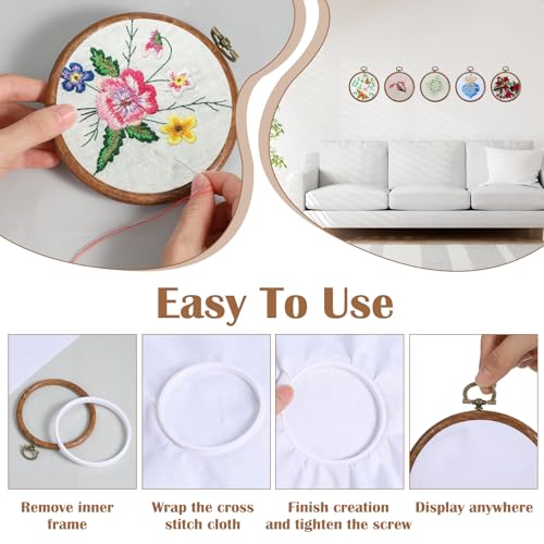 Oqqlin 15 Pcs Imitated Wood Embroidery Hoops, 4 Inch Round Rubber Embroidery Frame Retro Small Circle Cross Stitch Hoop for Displaying, Sewing, Gifts, DIY, Home Decor - size: 4 Inch