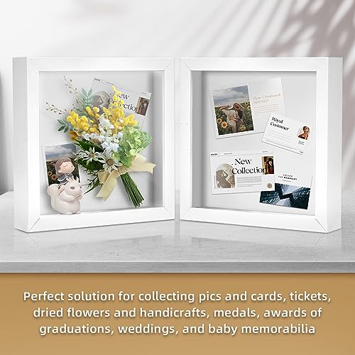 Muzilife 8x8 Small Shadow Box Wood Picture Frame with Stand, Glass, White - color: 1pcs 8x8-white