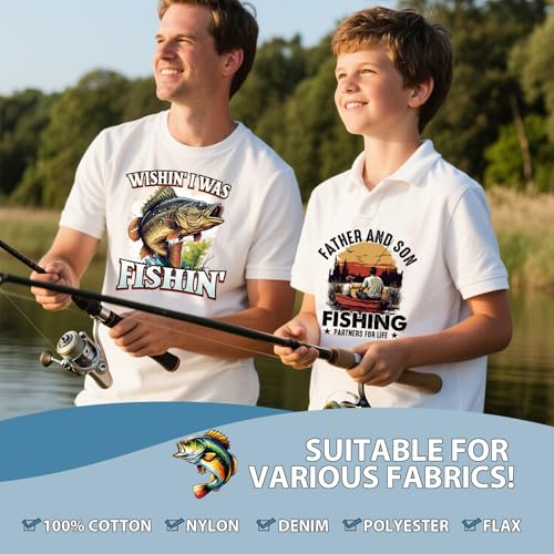 Dtf Transfers Ready to Press - 20Pcs Gone Fishing Dad Iron on Transfer for Tshirts, Father's Day Iron on Decals Patches, Fish Lovers Heat Transfer for DIY Clothes Bags Hats Dad Gifts - color: Dad Fishing480