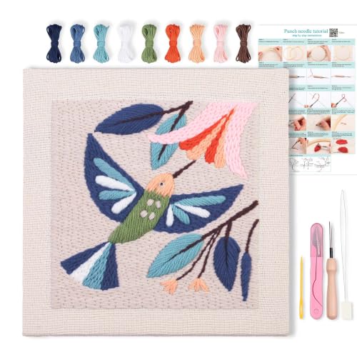 Embroidery Punch Needle kit Frame, Embroidery Starter Kits for Beginner,Punch Needle Fabric with Pattern,Threader, Yarns,Embroidery Hoops & Rug Punch(Greyish Blue) - color: Greyish blue