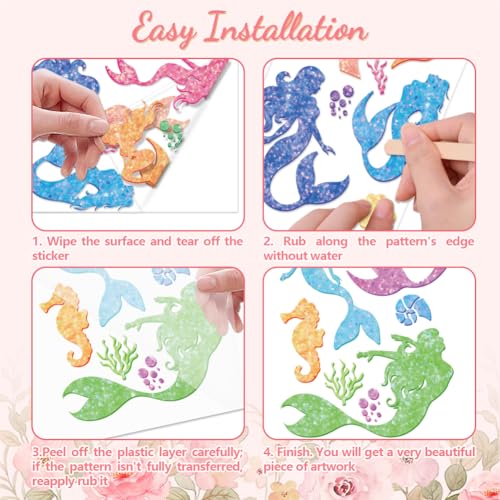 Peacoblue Colorful Mermaid Rub On Transfers for Furniture Craft 6"x12" - style: Colorful Mermaid