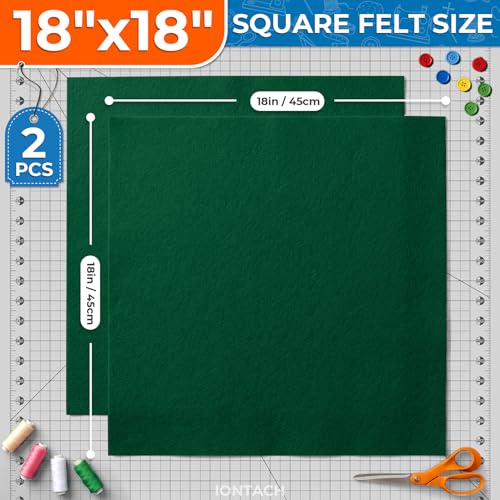 IONTACH 18" X 18" Soft Felt Sheets 1.6mm Thick (2 Packs, Hunter Green) - color: Hunter Green