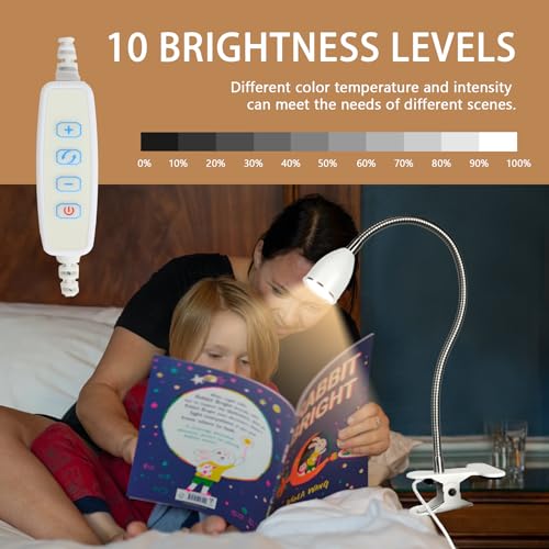 LALISU Desk lamp Eye-Caring Table Lamps, 360°Rotation LED Desk Clip Lamp - color: White with Dimmer