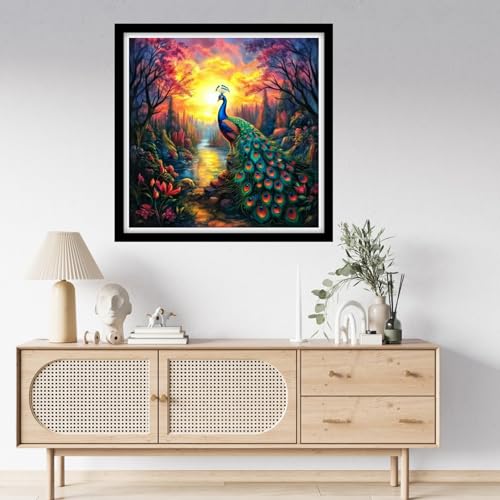 Fanxvivy Counted Cross Stitch Kits for Adults 11CT Unprinted Cross-Stitch Patterns Embroidery Kits Easy Cross Stitching Needlepoint Kits-Sunrise Blue Peacock 18x18 inch - color: DIYcraft02