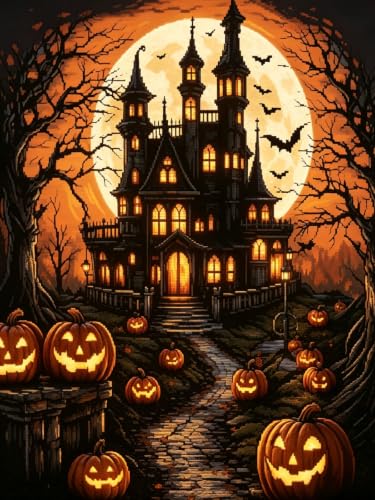 Halloween Castle Diamond Painting Kits for Adults, Pumpkin Diamond Art - color: KM1263-1