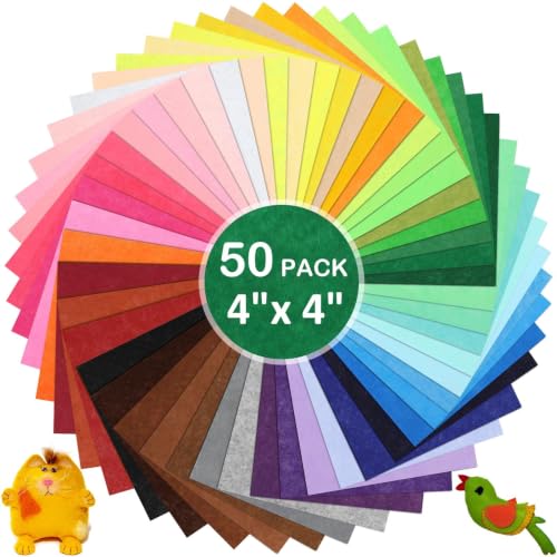 Thin Felt Fabric Sheets, Assorted Colors Stiff Felt Sheets for Crafts DIY Patchwork Sewing Projects Decoration (Stiff 50 Colors, 4" × 4") - color: Stiff 50 Colors, size: 4 x 4 inches
