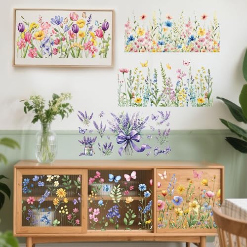 8 Pcs Spring Wildflower Rub-On Transfers for Furniture & Crafts - style: Spring Wildflower