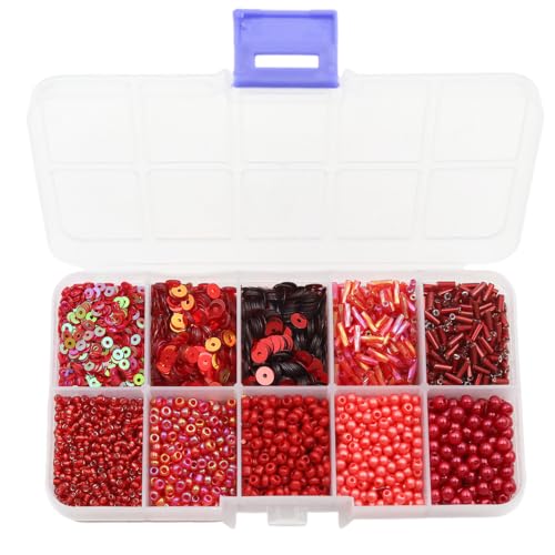10 Color Small Assorted Glass Seed Beads, Loose Sequins(Red) - color: Red