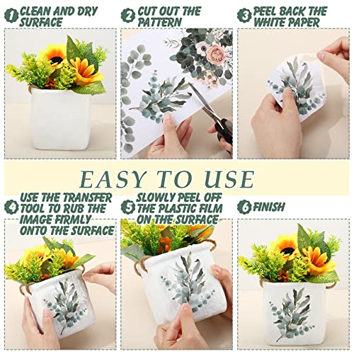 10 Sheets Botanical Flower Rub on Transfers for Craft 6 x 12 Inches