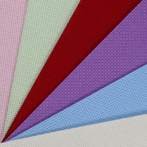 KCS 6 pc of 12" x 18" (30cmx45cm) 14 Count Cotton Aida Cloth Cross Stitch Fabric (14CT-E) - color: 14ct-e