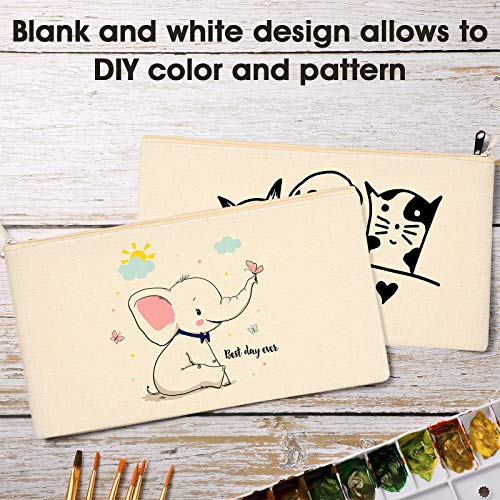 Shappy 40 Pieces Canvas Pouch Zipper Pen Makeup Cosmetic Bag, White - color: White