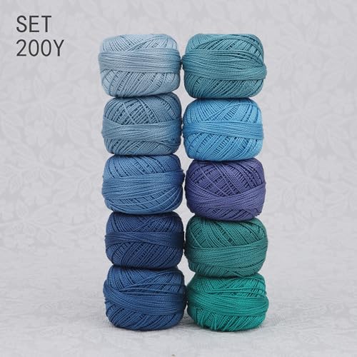 Size 8 Double Mercerized Egyptian Long Staple Cotton Pearl Thread Ball 5 Grams Rainbow Color Embroidery Thread 10 Colors per Box for Crochet Hardanger Cross Stitch Hand Embroidery (Set Y) - color: Set Y