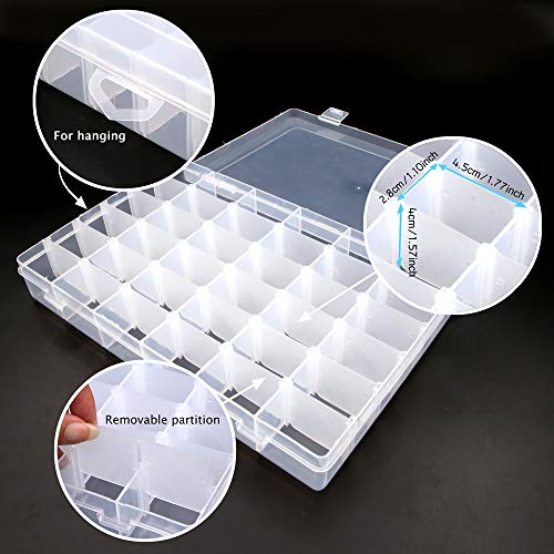 Clear Plastic Jewelry Box Organizer Storage Container with Adjustable Dividers (36 Grids)