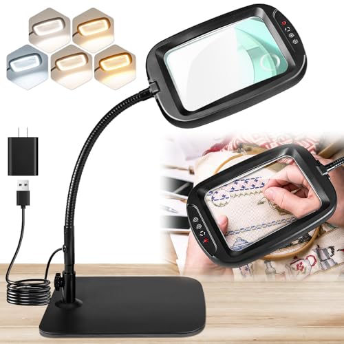 10X 30X 7'' Extra Large Magnifying Glass with Light and Stand, 5 Color LED