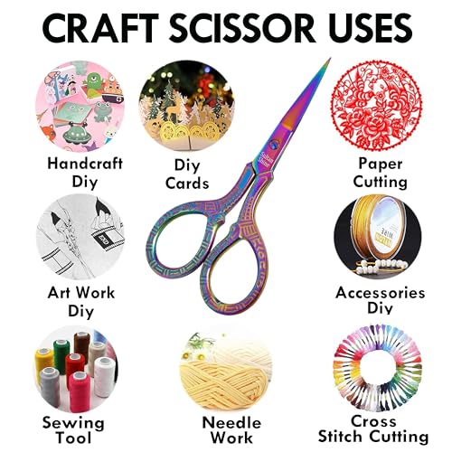 Sharp Embroidery Craft Crochet Yark Scissors with Safety Cover, 4 inch Stainless Steel Stork Shaped Scissors for Needlework Multi-purpose in Multi Color