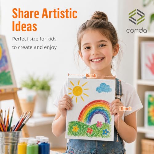 CONDA Canvas Boards for Painting,100% Cotton Canvas Panels, White Blank Canvases, Primed, Acid-Free, Artist Quality for Acrylic, Pouring Watercolor & Oil Painting 8 x 10 inch, 12 Pack