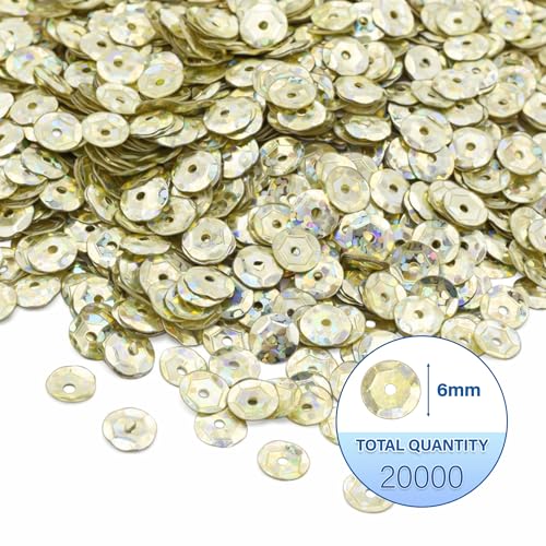 Mandala Crafts 6mm Cup Holographic Champagne Sequins for Sewing Embroidery - color: Holographic Champagne, size: 6mm Cup Sequins