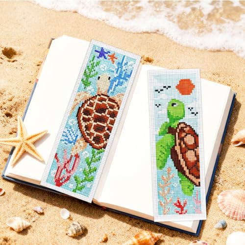 ORIGACH 6 Set Turtles Cross Stitch Bookmark Kit for Beginner - style: Turtles