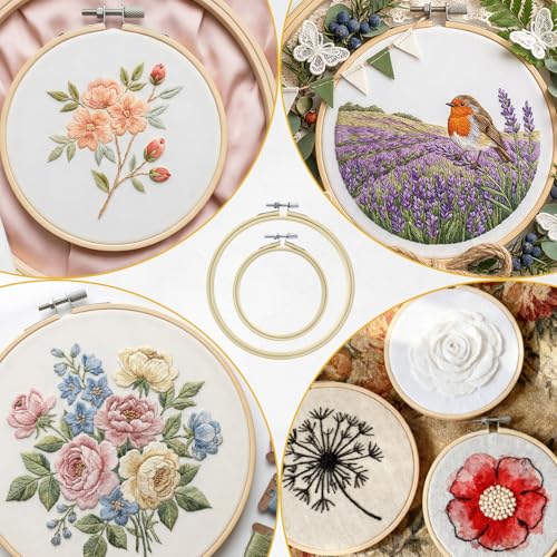 2 PCS Embroidery Hoops, 4" and 6" Bamboo Cross Stitch Hoops Set Adjustable Frame Hoop for Embroidery, Cross Stitch, Art Craft Sewing, and DIY Decoration