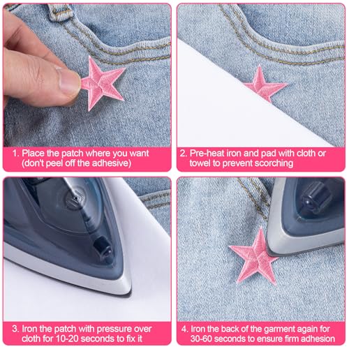 PAGOW 30 Pcs Star Iron on Patch, 1 Inch Sew on Star Embroidered Patches - color: 30 Pink