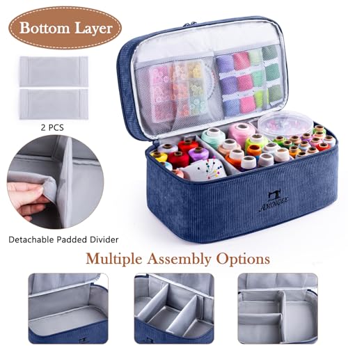 Double-Layer Sewing Organizer Bag with Pin Cushion for Sewing Supplies - color: Navy, size: Style A - Courony