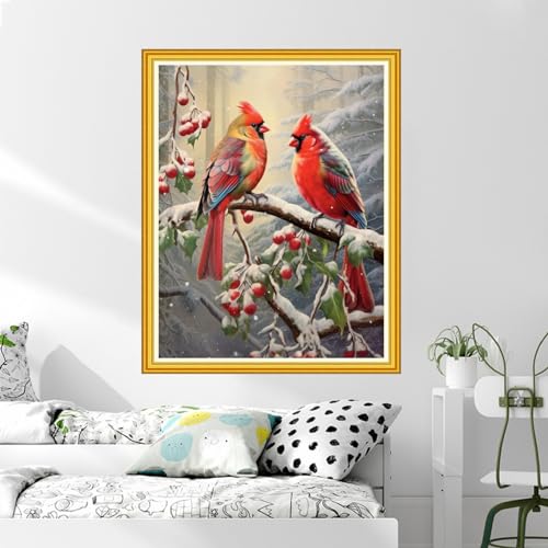 DMCVIVR Stamped Cross Stitch Kits for Beginners Adults Needlepoint Kits for Beginners Embroidery Kits for Adults Crossstitch Kit for Beginners 11CT-Bird Snow Scenery 16x20 inch, ArtKits19 - color: ArtKits19
